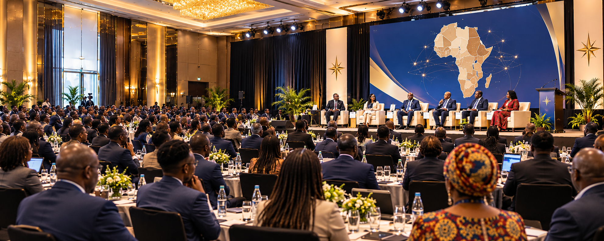African business conference with a large audience and panel on stage