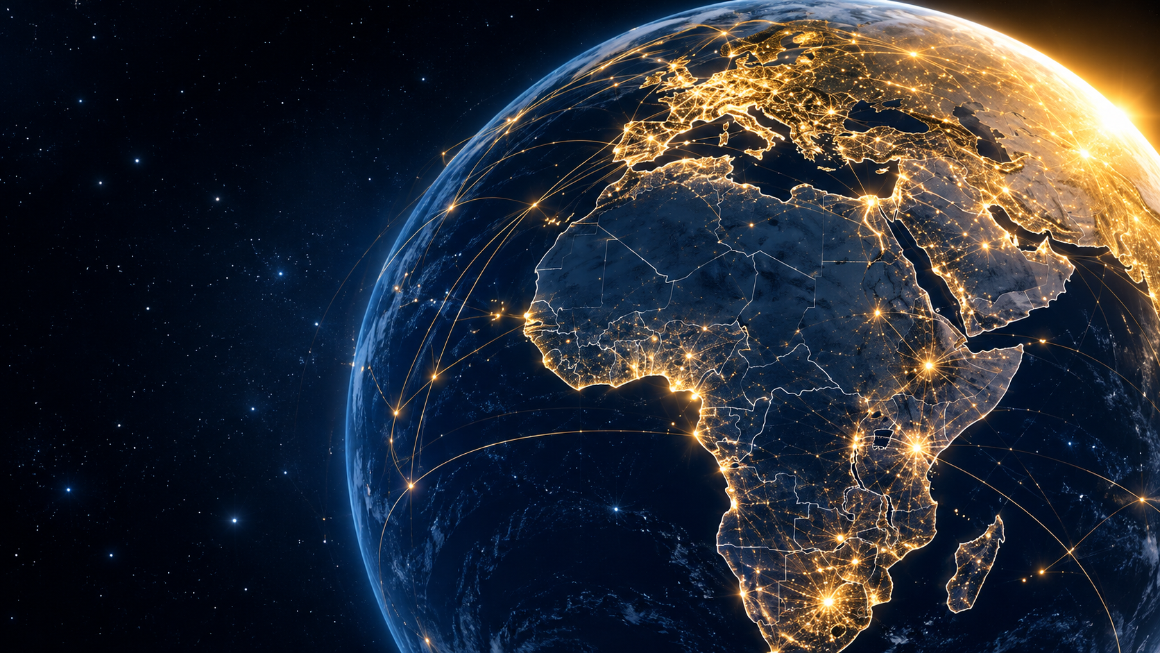Illuminated globe representing Africa and international business connections